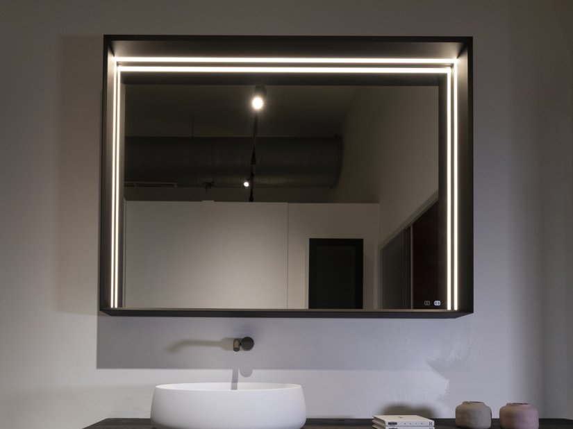 Idea, Pigreco Specchio illuminato 120x90 cm Nero Opaco 
